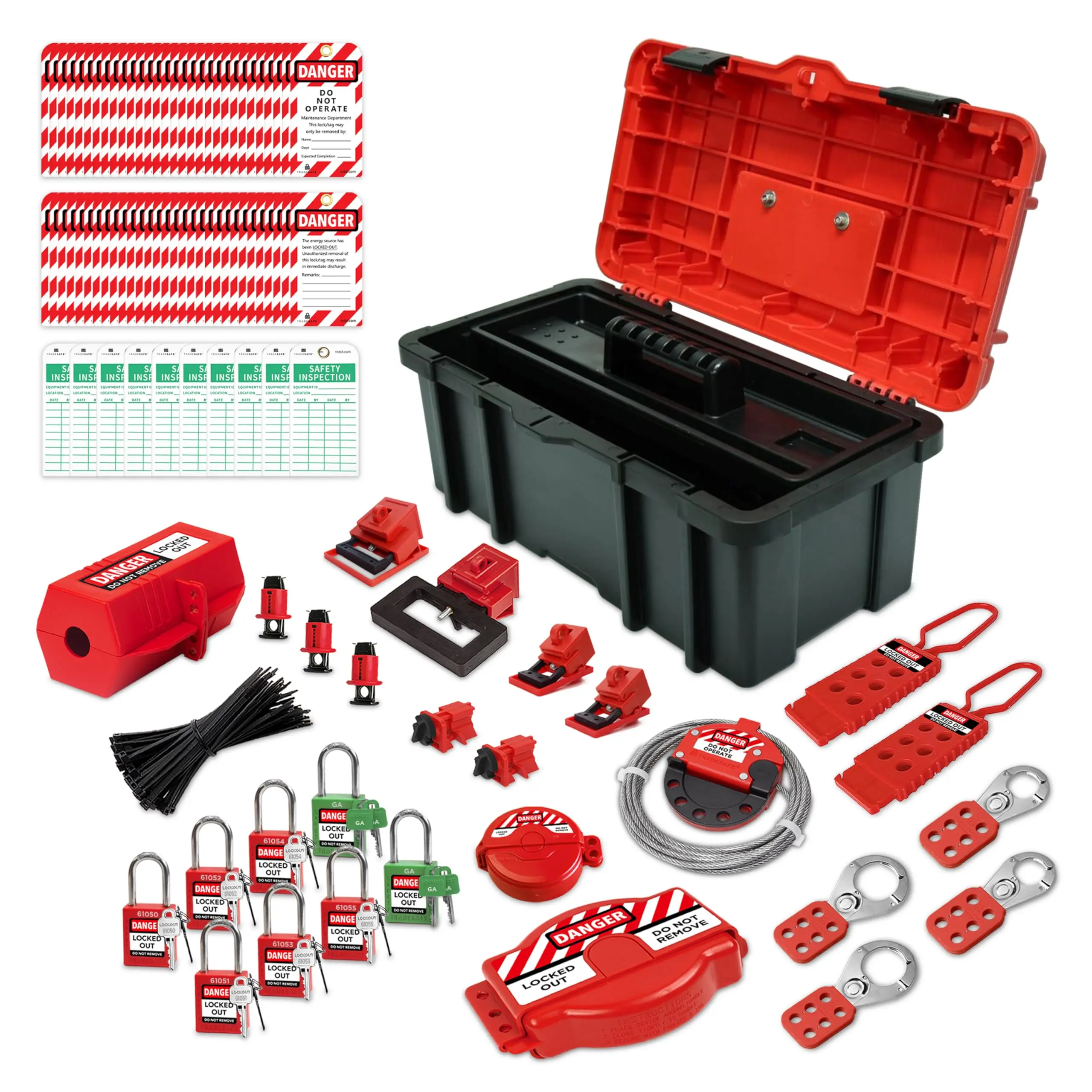

OSHA Compliant Lockout Tagout Kit With 85 Loto Devices Toolbox Breaker Valve Plug Cable Locks Hasps