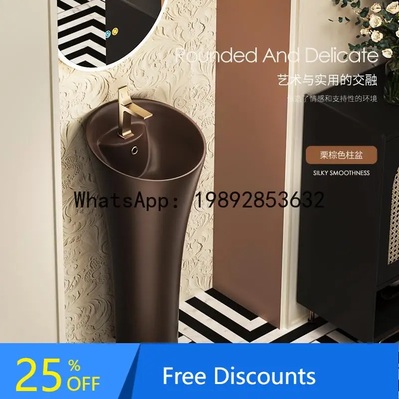 

YFY Retro French Style Wash Basin Chestnut Brown Pedestal Wash Basin for Home Hotel Villa Southern French Style Floor-standing