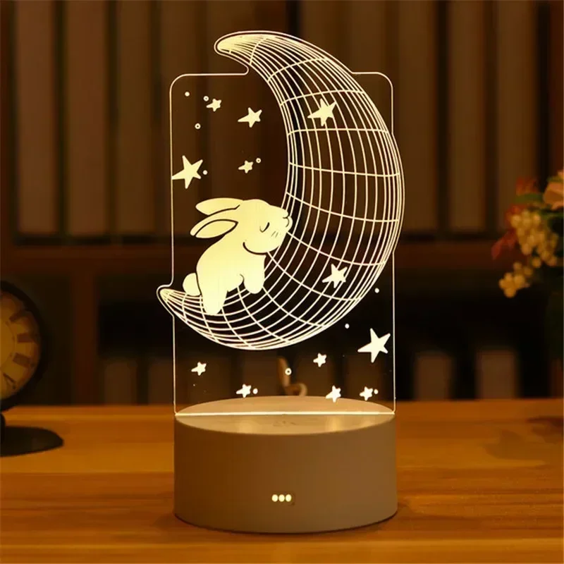 3D Acrylic LED Night Light USB Powered Bedroom Bedside Decor Night Lamp Birthday Kid Gifts Table Ornaments Novelty Lighting