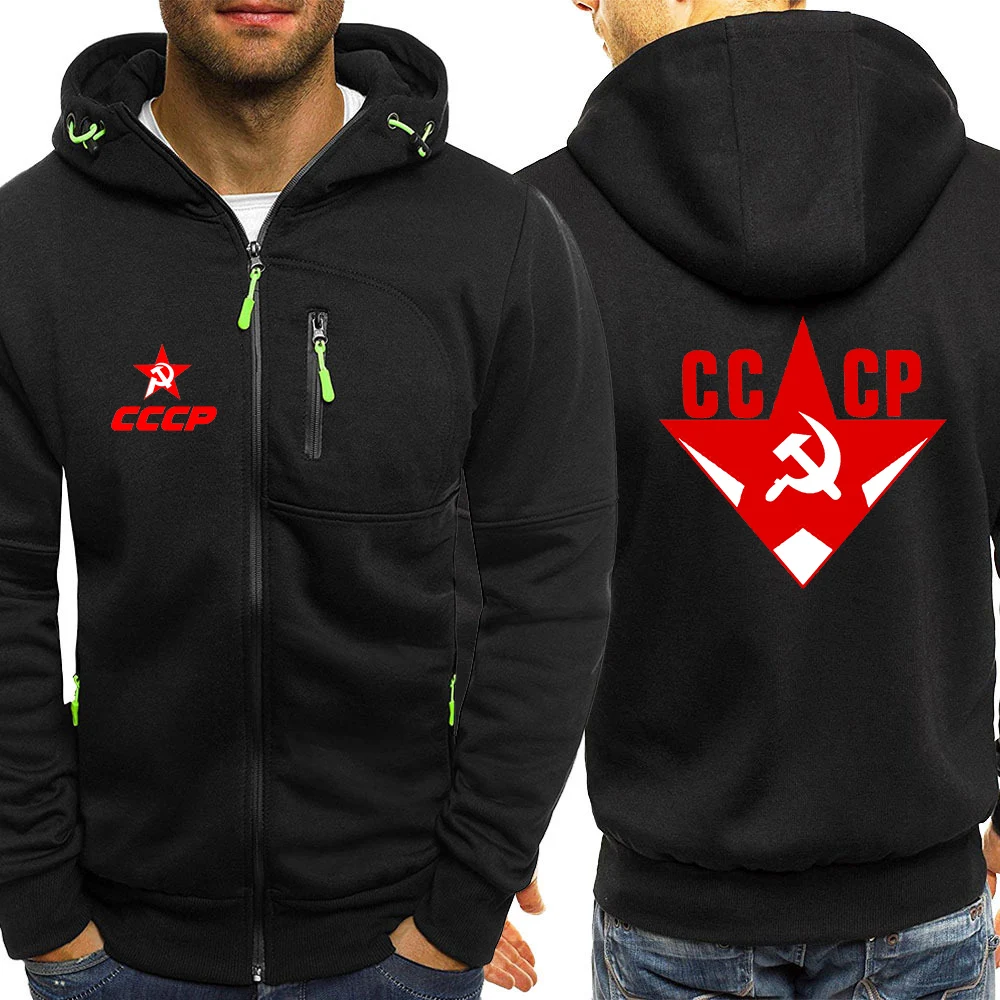 2023 CCCP Russian Men\'s USSR Soviet Union New Hoodie Slim Fit Hooded Sweatshirt Outwear Warm Coat Jacket Zip Up Casual Coat Tops