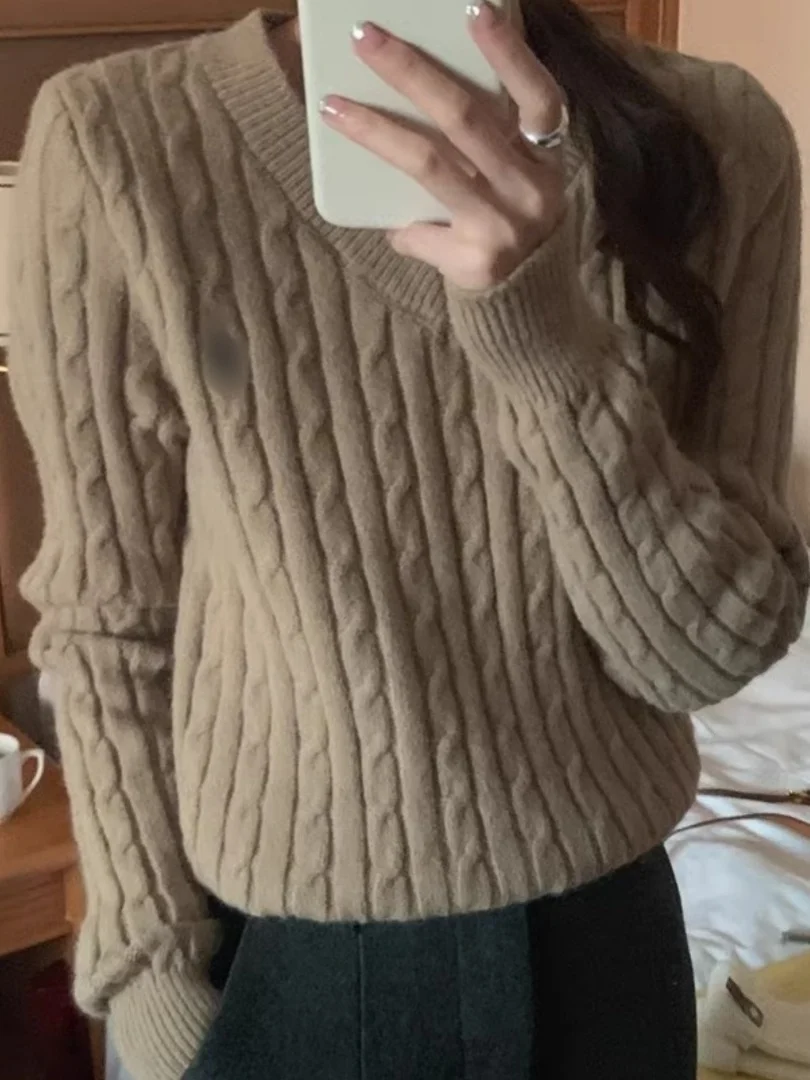 

Модный вязаный свитер женский осенне-зимний свободный крой V-Ne Long Sve с вышивкой, модный топ