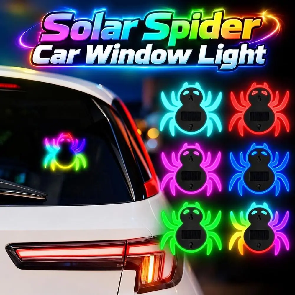 Solar Powered Spider Car Window Light Multicolor Suction Cup Mount Solar Window Light Spider Shape Color Changing