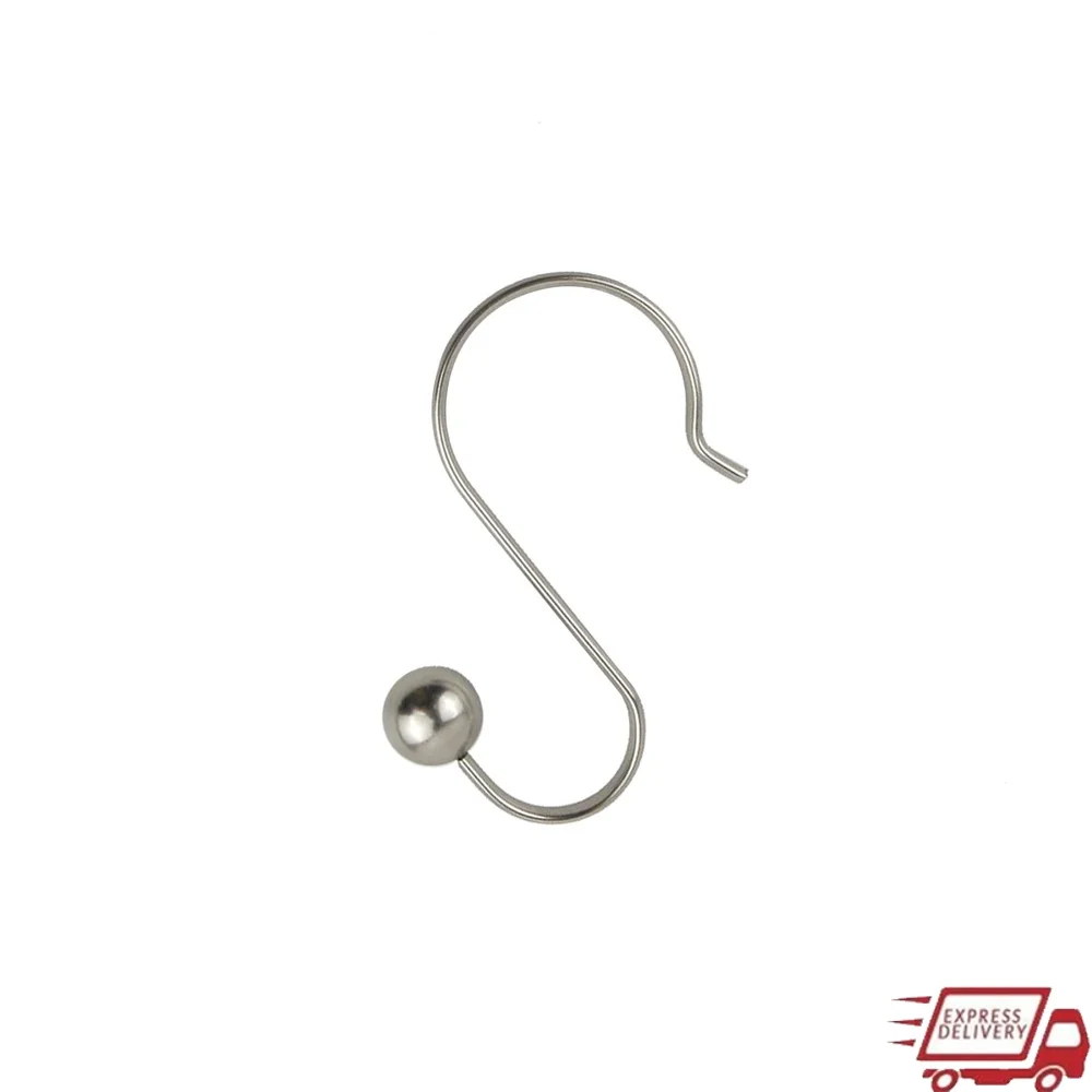

Rustproof Stainless Steel Shower Curtain Hooks Set of 12 S-Shaped Easy Install Decorative Ball Design Fits 1 Inch Rods