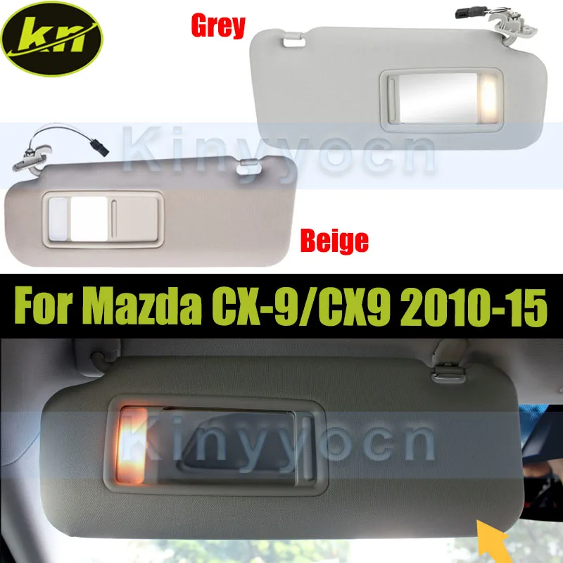 Beige Or Grey Sun Visor For Mazda CX-9/CX9 2010-2015 Side Shade Sunvisor With Mirror With Light Sunshade Cover Shade Sun Visor