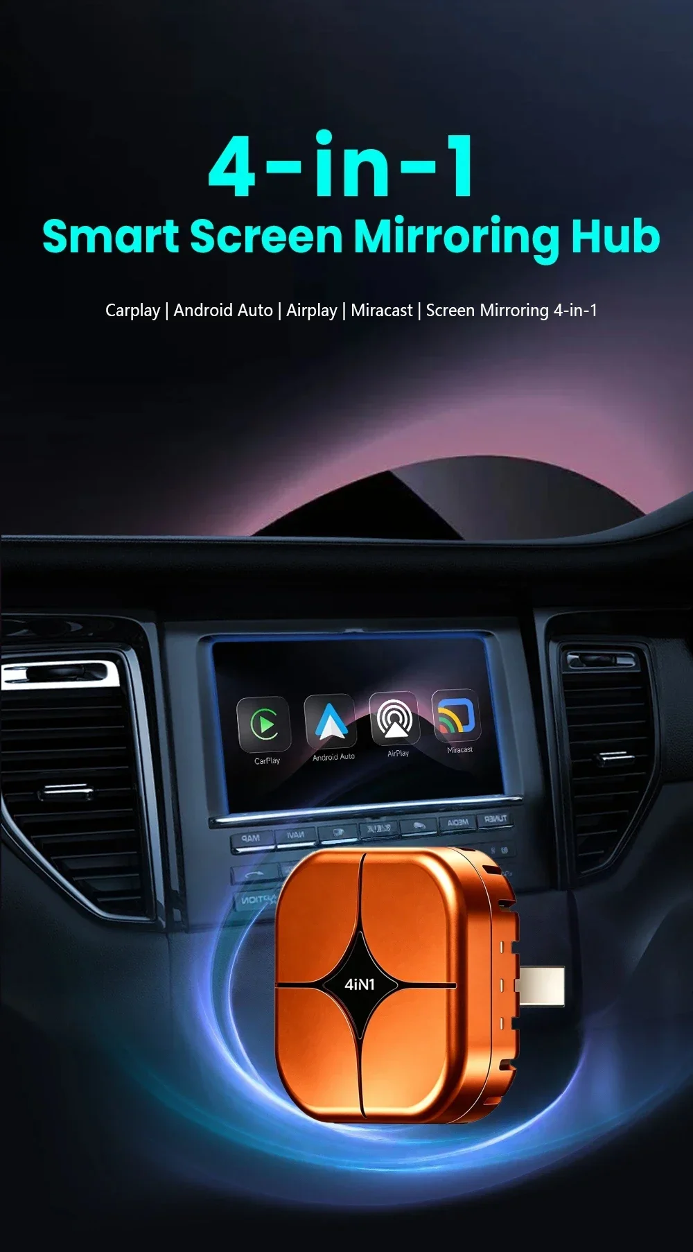 Upgrade 4-in-1 Carplay Smart Dongle Kabelloses Android Auto Mirror Link USB Plug-and-Play Automatische Verbindung WLAN für Apple und Android – Detail 1
