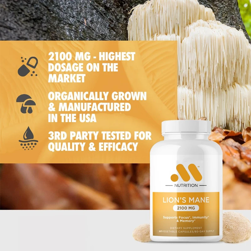 Mushroomsupplement for mental clarity, focus, and immunesupport - organic brain promoting puzzle lion mane mushroom 60 capsules,