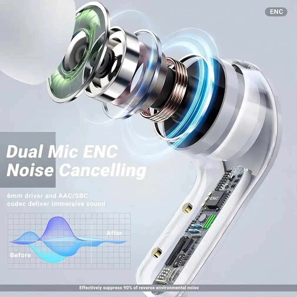 Original Wireless Bluetooth Earphone Transparent HIFI Headphones LED Power Digital Display Stereo Sound Earphones for Xiaomi image 6