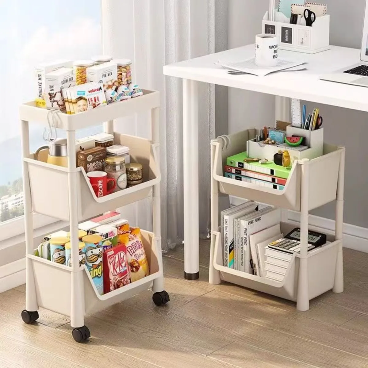 Trolley Bookshelf Kitchen Storage Rack Multi-Functional Bathroom Living Room Mobile Snacks Sundries Storage Rack Home Organizer