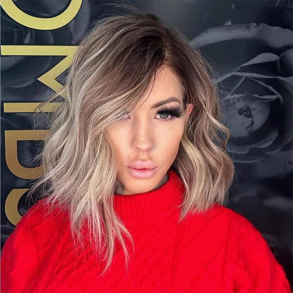 رقيق 13*4 HD الدانتيل الشفاف الباروكات عالية الجودة موجة عميقة الاصطناعية الدانتيل أعلى الباروكات أومبير الكرمل براون امرأة الألياف تأثيري #5