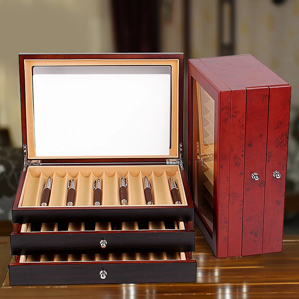 

High-Quality Pen Box with 34 Compartments, Velvet Lining, Rosewood and MDF, Large Capacity, Retro Design, Ideal Gift for Pen