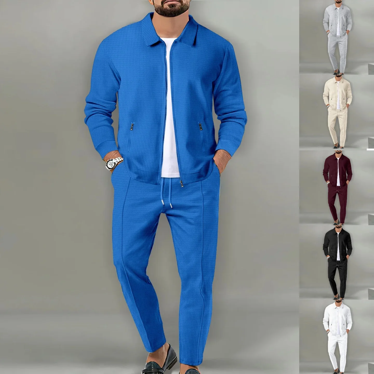 Spring and Autumn Men's New Style, Simple and Fashionable, Versatile and Comfortable Long-Sleeved Long Pants Set