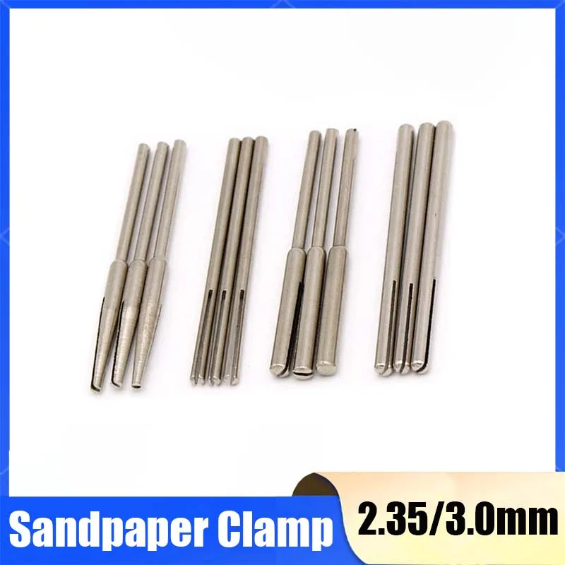 5/10/20/50Pcs 2.35mm 3mm Shank Cemented Carbide Sandpaper Clamp Split Mandrels Long Abrasive Holder Clip Rod For Rotary Tools