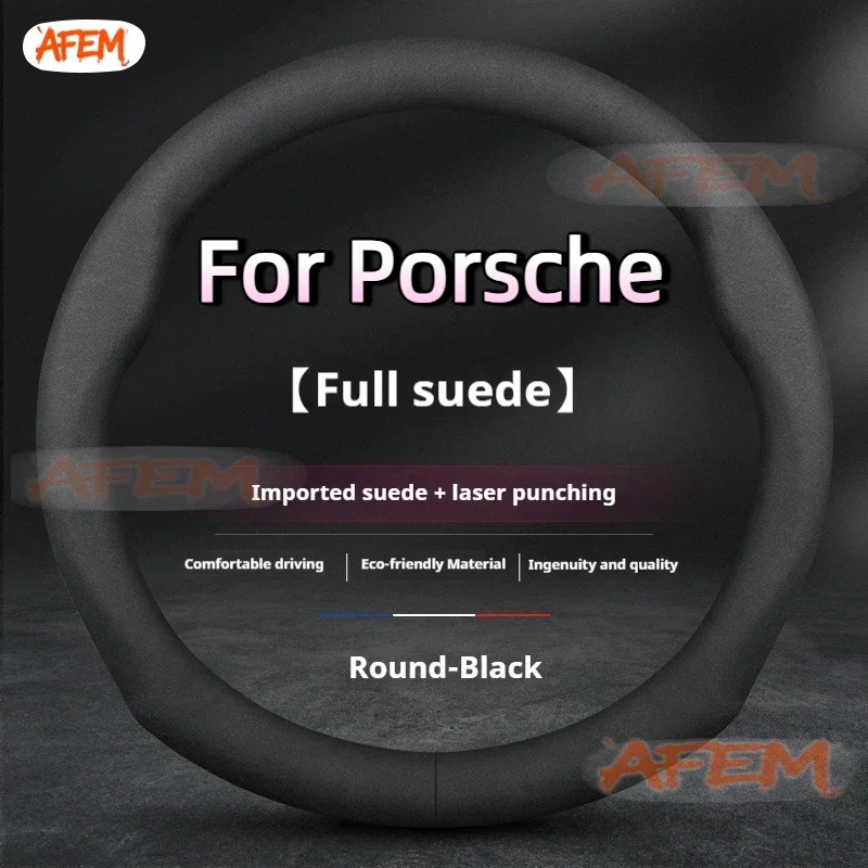 Funda de Volante de Cuero y Gamuza Antideslizante para Porsche 718 911 Panamera Cayenne Macan S Taycan Boster, Accesorios para Auto