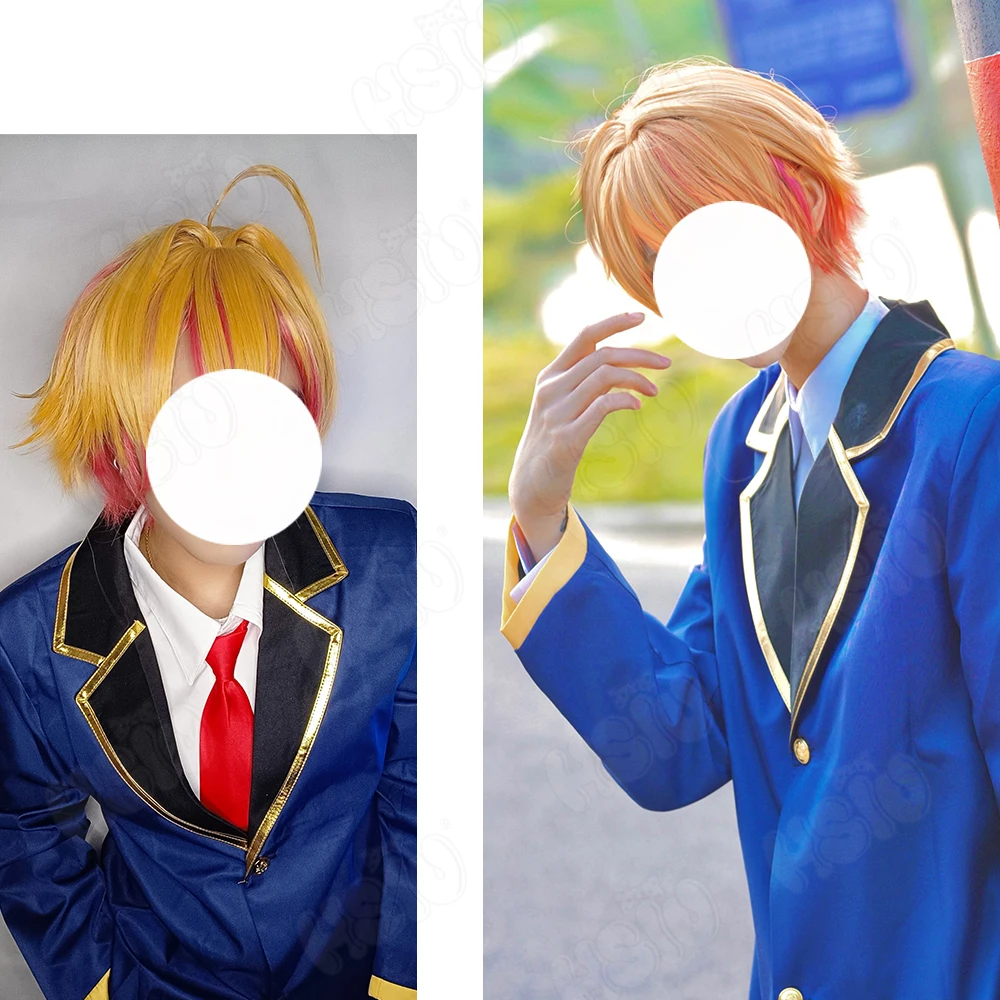 Oshi No Ko Cosplay Wig Hoshino Akuamarin Cosplay Wig HSIU Yellow mixed rose red short hair Synthetic Wig Hoshino Akuamarin Wig