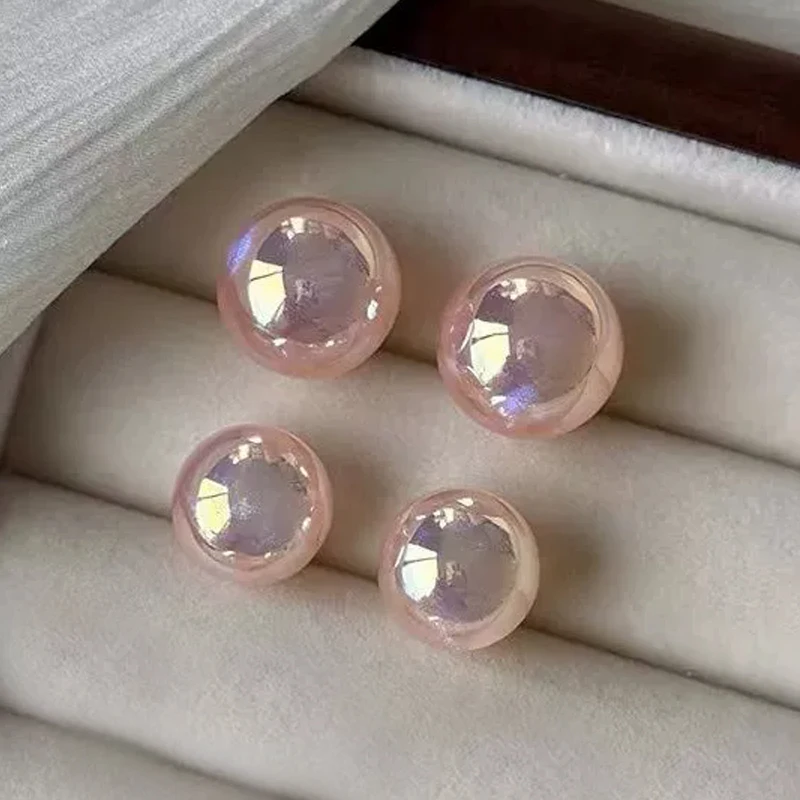 Exquisite Pink Color Simulated Pearls Stud Earrings For Women Trendy Elegant Wedding Party Ear Accessories Geometry Jewelry