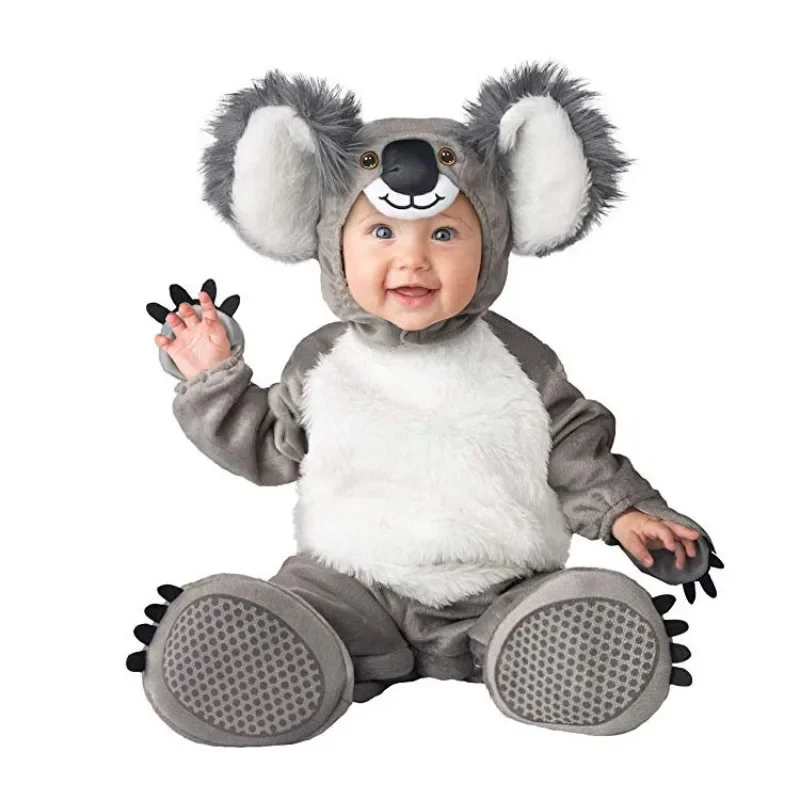 Disfraz de Koala para niño, Sudadera con capucha bonita para bebé, peleles de animales de dibujos animados, trajes de gato, pijamas de invierno gruesos