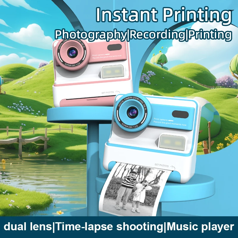 

Children's digital print camera with dual IPS high-definition screens for instant shooting and printing, a gift for Toy Festival