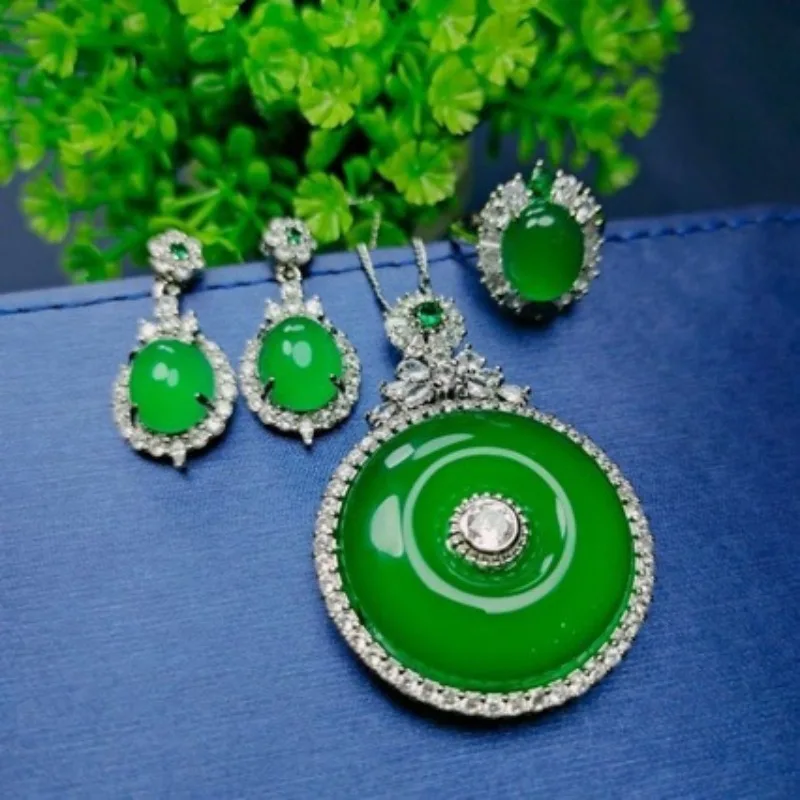 

Кулон из натурального халцедона, агатовый императорский зеленый жадеит, зеленая пряжка, инкрустированное ожерелье для мужчин и женщин