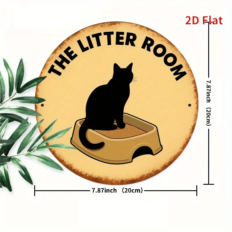 2D Flat Printing, 1pc of American Vintage Round Iron Tin Sign, 8X8 Inches Durable Tin Plate, Humorous Sign for Cat Litter Room,
