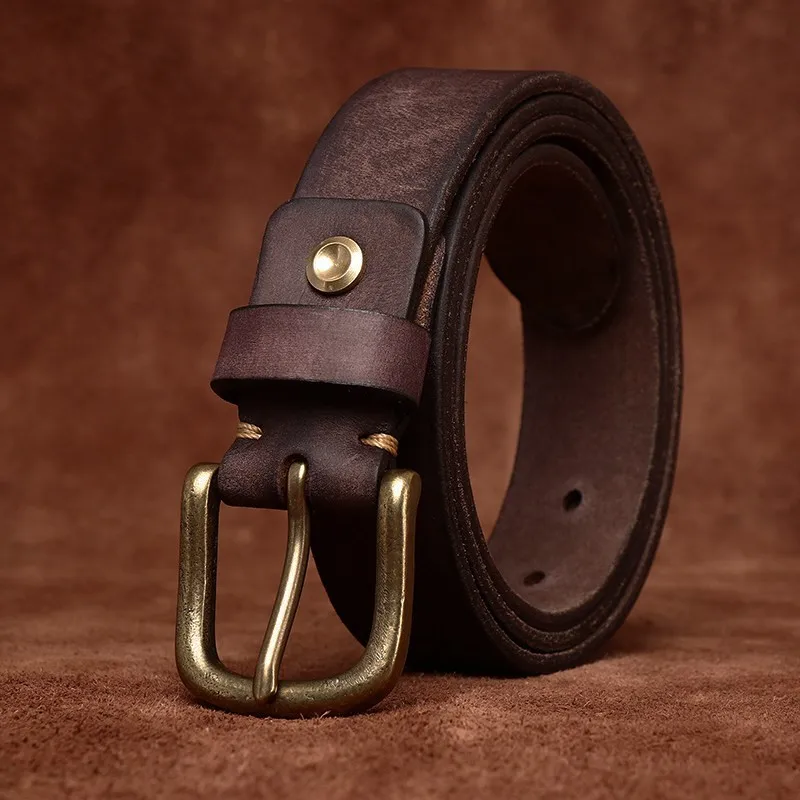 33CM wide water-washable hair layer cowskin belt for men leather pin casual