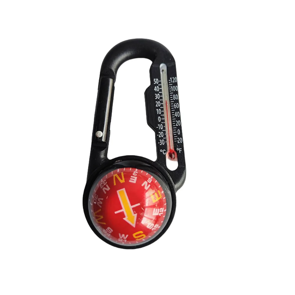 Portable Mini For Compass Carabiner Clip Featuring Integrated Thermometer for Hiking Camping and For Outdoor Exploration