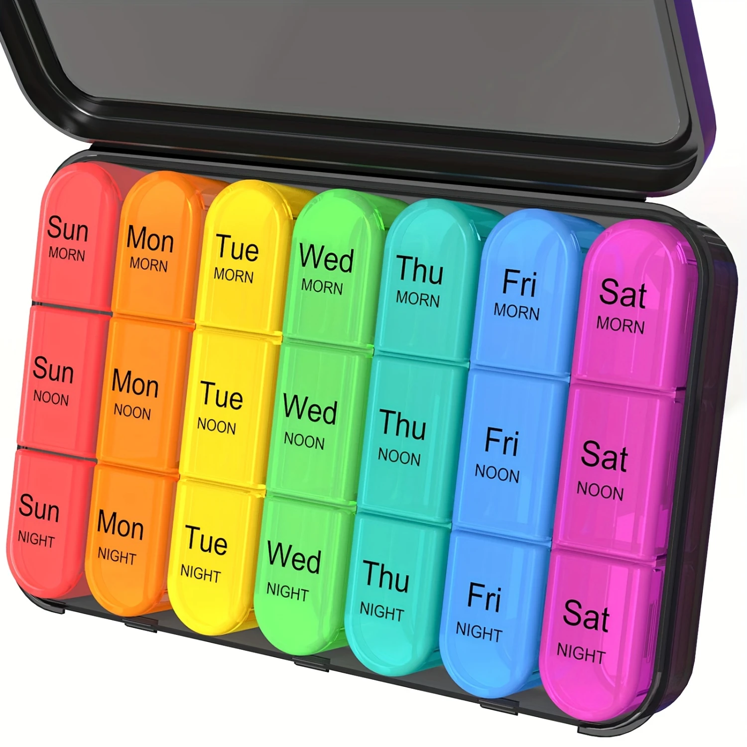 7-Day Sleek Black Pill Organizer  3 Daily Compartments for Stress-Free Medication & Vitamin Management, Easy-to-Use & Portable