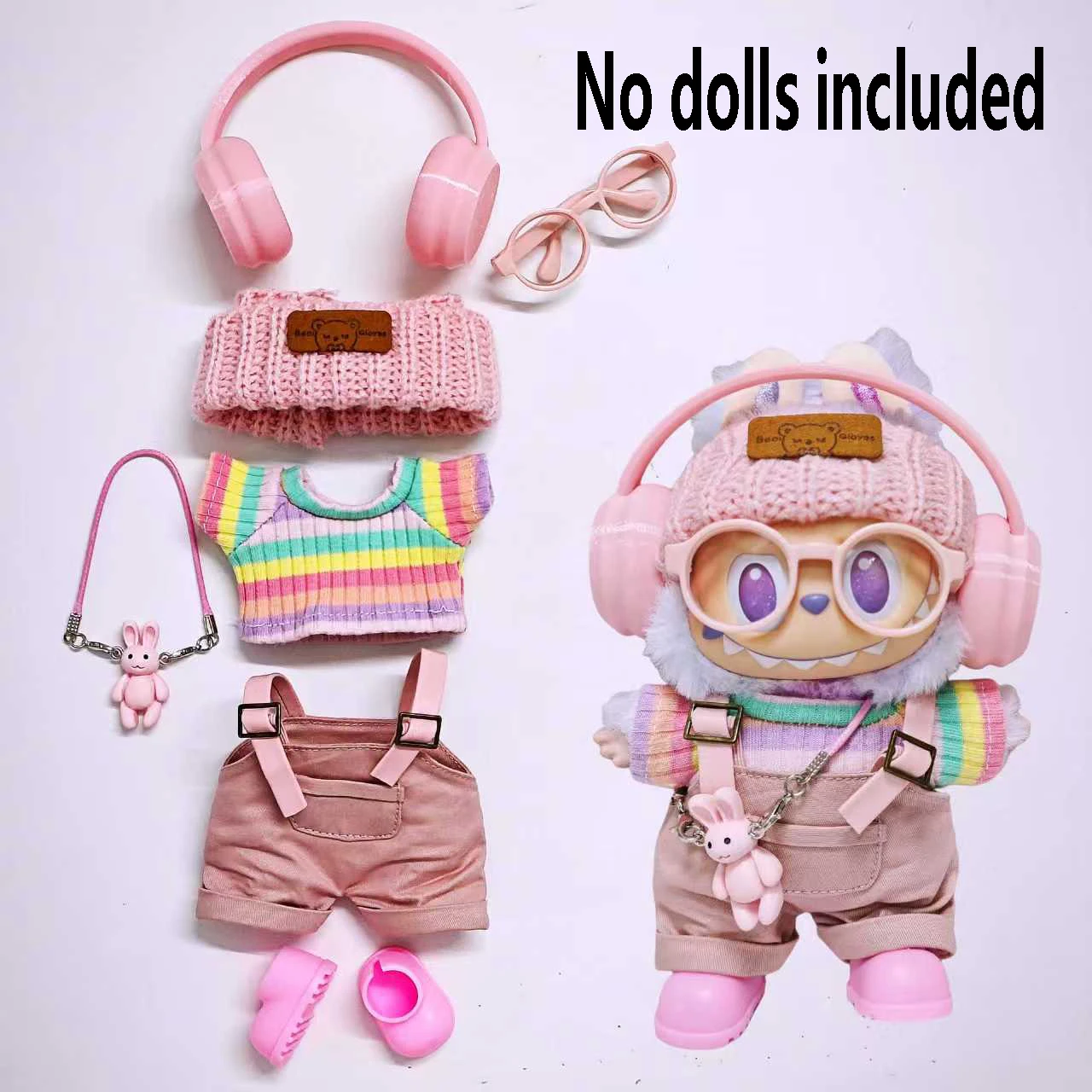 For Labubu High-quality Kids' Clothing 15cm - 17cm Lychee Berry Overalls Set Labubu Universal Clothing