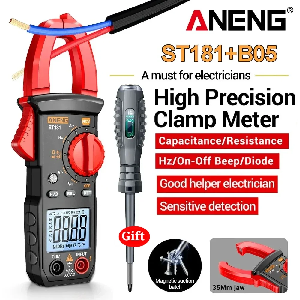 

Digital Clamp Multimeters Meter ST181 DC AC Current Clamp Meter Ohm Ammeter NCV Voltage Capacitance Hz Electric tester Tools