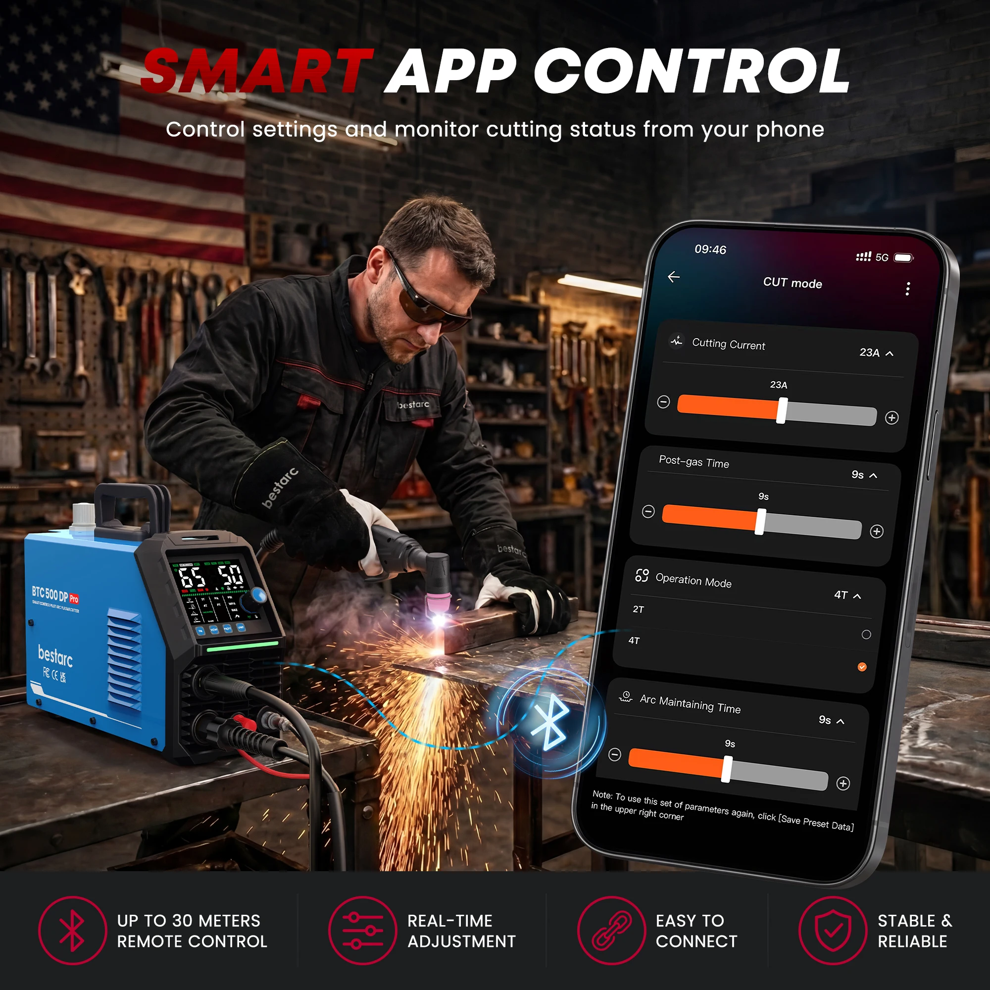 Bestarc Plasma Cutter 50A APP Control Pilot Arc Plasma Cutting Machine 110V/220V Dual Voltage Metal Cutter 2T/4T