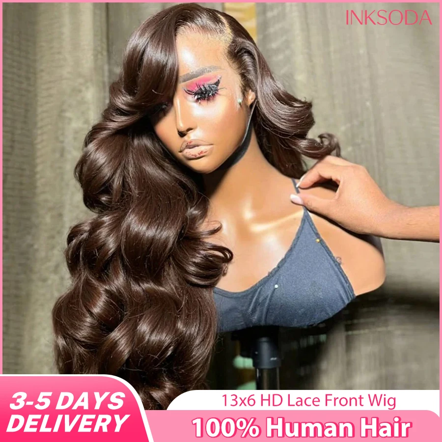 

Chocolate Brown 13x4 Lace Front WIgs Body Wave 13x6 HD Lace Frontal Human Hair Wigs Preplucked Color #4 Wigs On Sale For Women