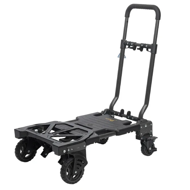 Multifunctional 2 In 1 Foldable Handcart 4-Wheel Enclosed Platform Dolly With Retractable Handle Manual Push Hand Truck
