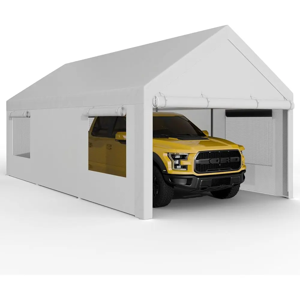 

Сверхмощный портативный гараж 10x20 со съемными боками, закатанными окнами, якорями мешков с песком, всесезонным брезентом для автомобилей, лодок, грузовиков