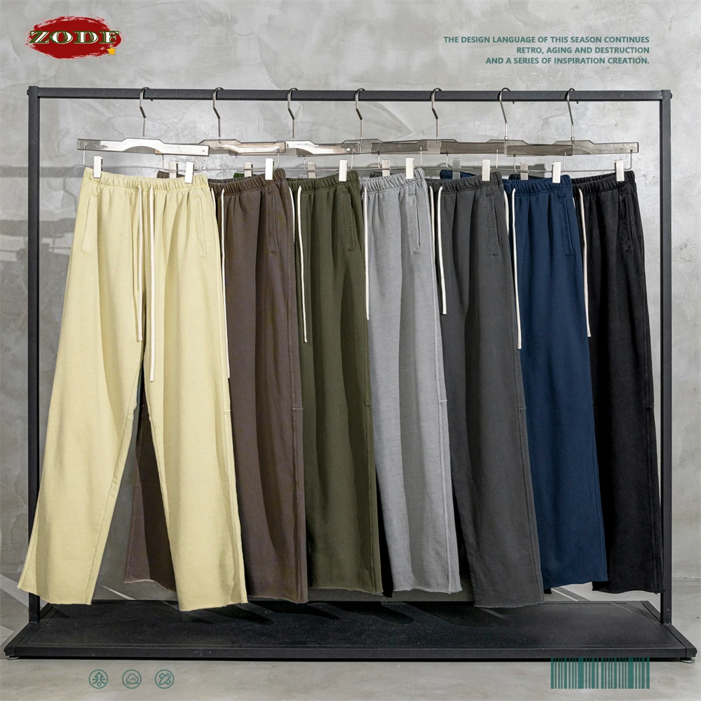 ZODF-pantalones de algodón lavados para hombre, Pantalón recto de gran tamaño con borde suelto, estilo Retro americano, 380gsm, primavera, 2023, HY0537