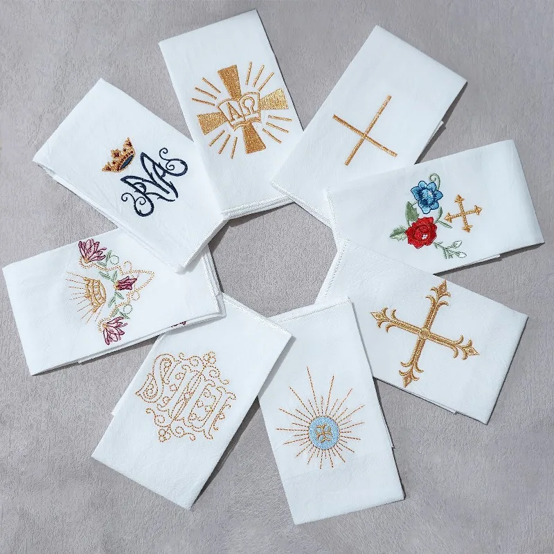 Embroidery Holy Purifica Torium Cloth 8 Colorful Symbols 44.5x25cm Religious Mass Accessory Eucharistic Cloth Church Supplies