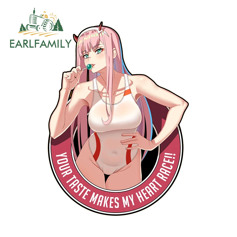 EARLFAMILY 13cm X 10.2cm for Zero Two Cute Underwear Car Stickers Waterproof Vinyl Car Wrap Decals Scratch-Proof Fashionable