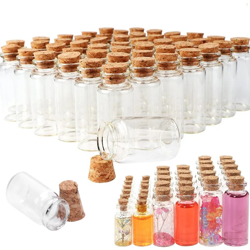 

Lovely Small Bottle Tiny Clear Empty Wishing Glass Message Vial With Cork Stopper mini Containers