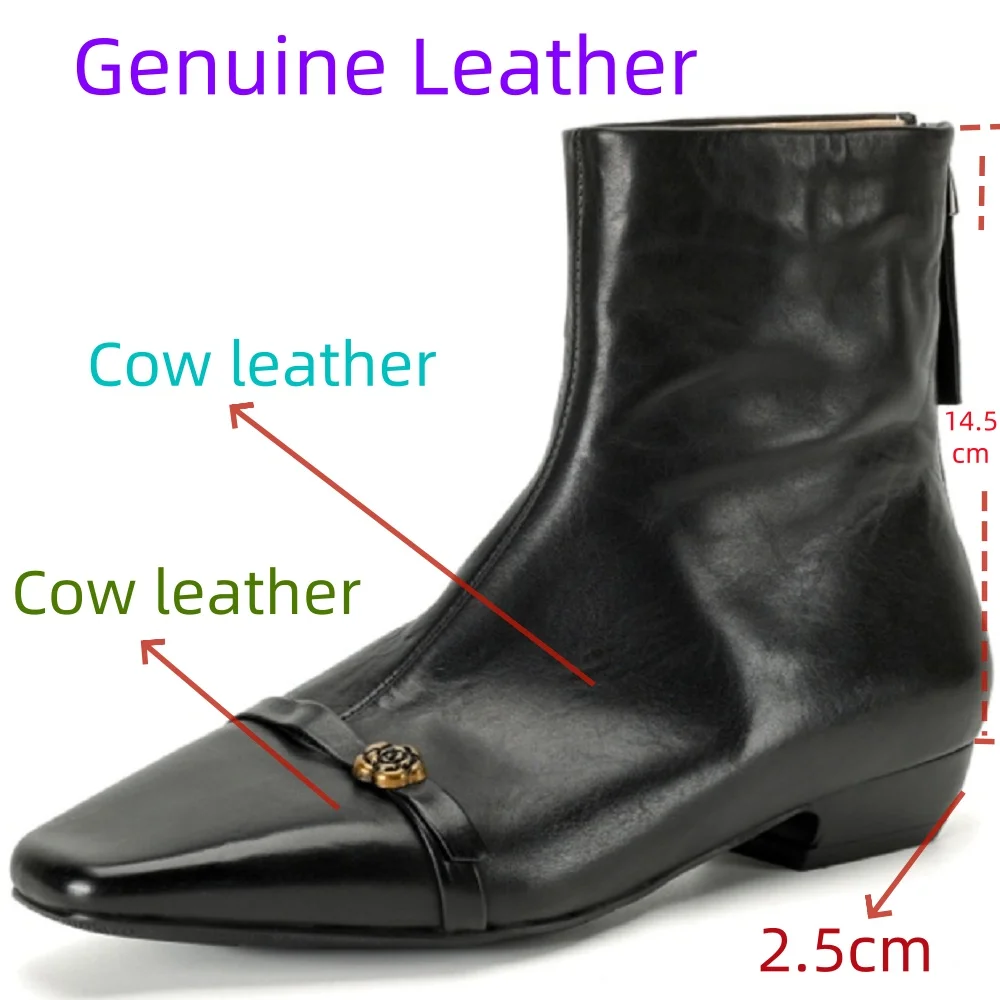 【JOCHEBED HU】Handmade Genuine Leather Elegant Square Toe Women's Boots Autumn Winter Wide Calf Mid Heel Style Boots 33-42