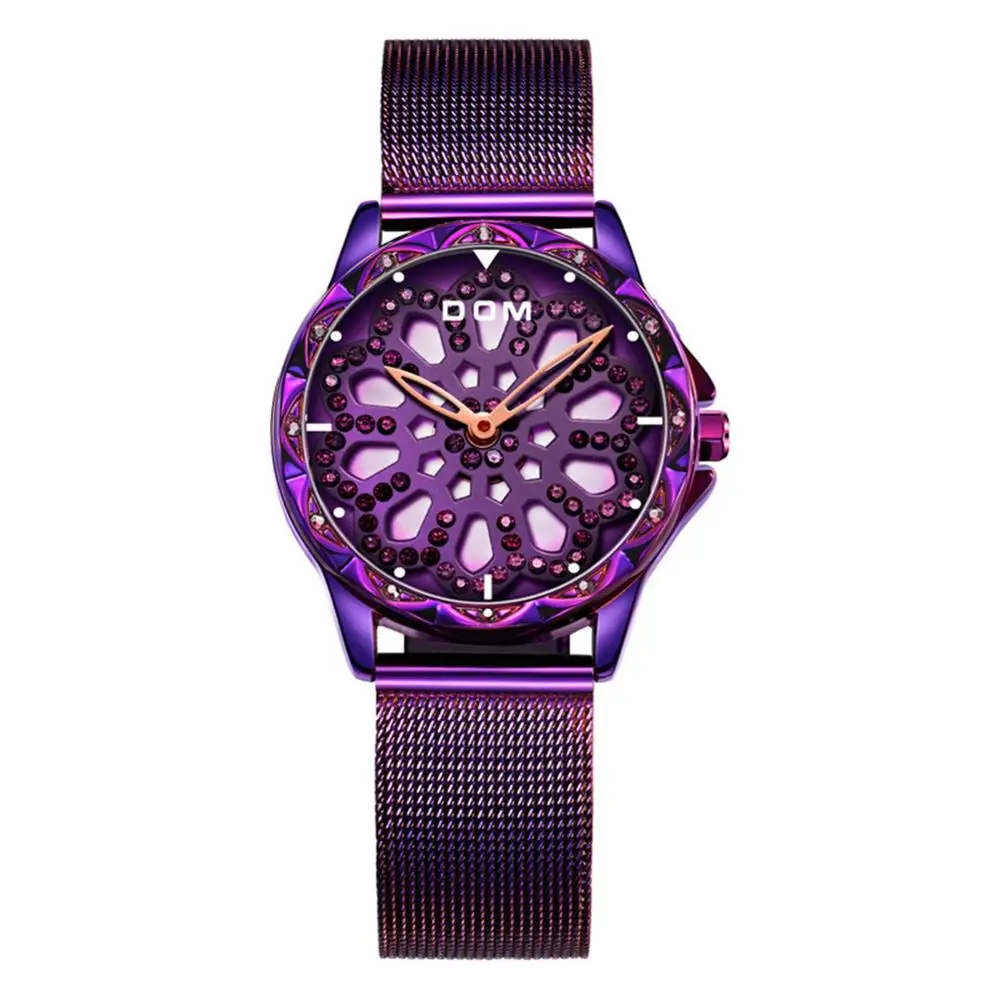 DOM Women Watches Quartz Fashion Casual Female Wristwatch Luxury Brand Waterproof Hollow Women Floral dial Watch G-1257PK-6M