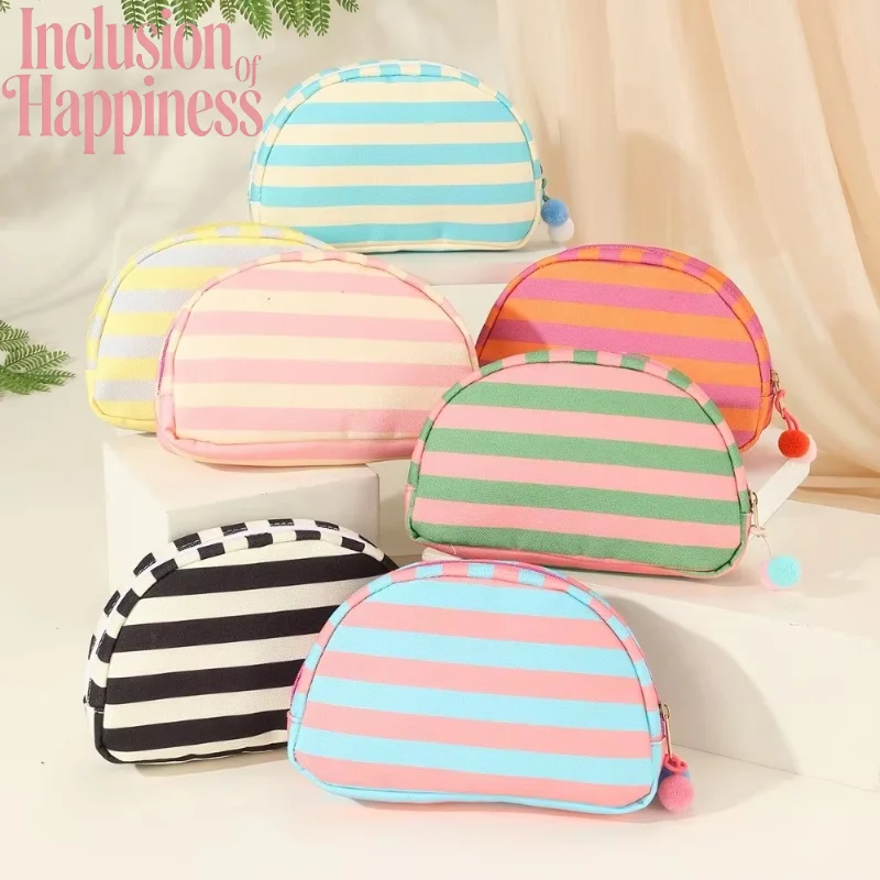 Striped Shell Makeup Bag Large Capacity Striped Color Blocked Storage Bag Travel Fashion Simple Makeup Storage Bag