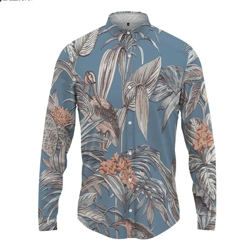 

Hawaiian 3d Print Shirt Mens Long Sleeve Blouse Holiday Tops Oversized Tee Shirt For Men Clothing Harajuku Camisa Lapel Apparel