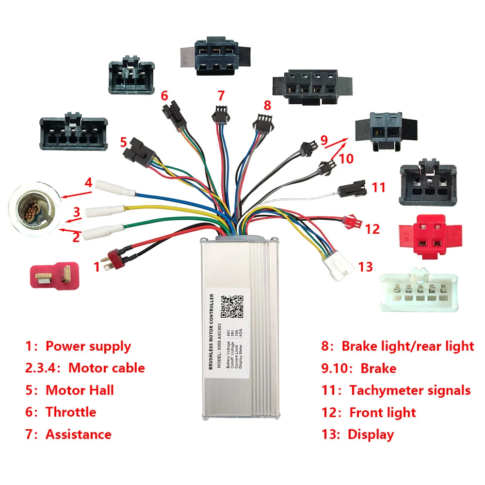 

EBike Brushless Motor Controller 48V 18A Electric Bike Parts Mountain Bicycle Speed Controller X055-AXC003 For Display Meter KDS