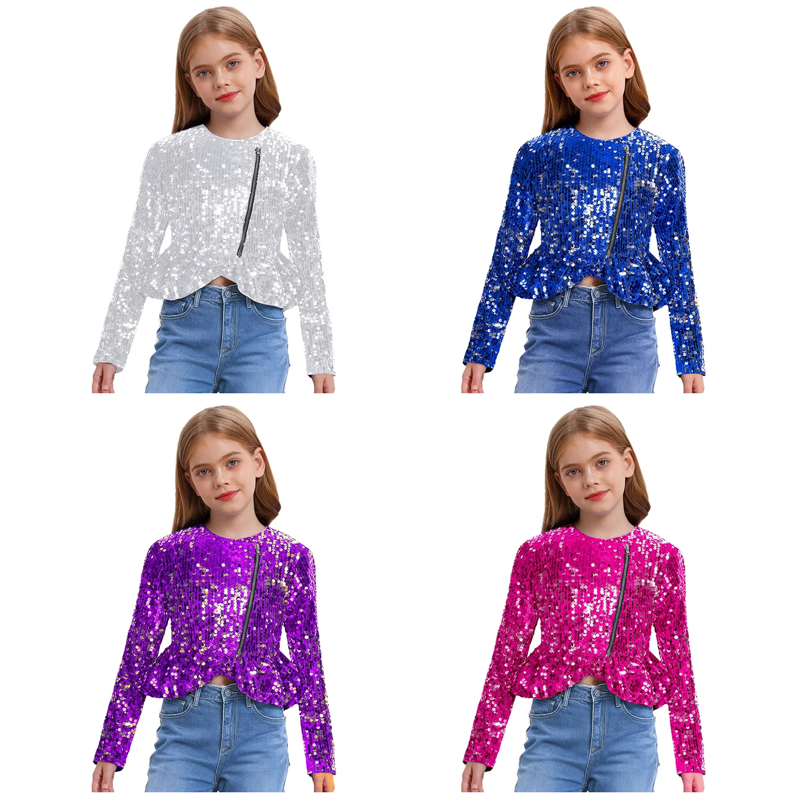 

Fashion Girl's Sparkle Streetwear Coats Festive Disco Outfits Girls Sequin Jackets Sequin Top Outerwear Music Festival Costume