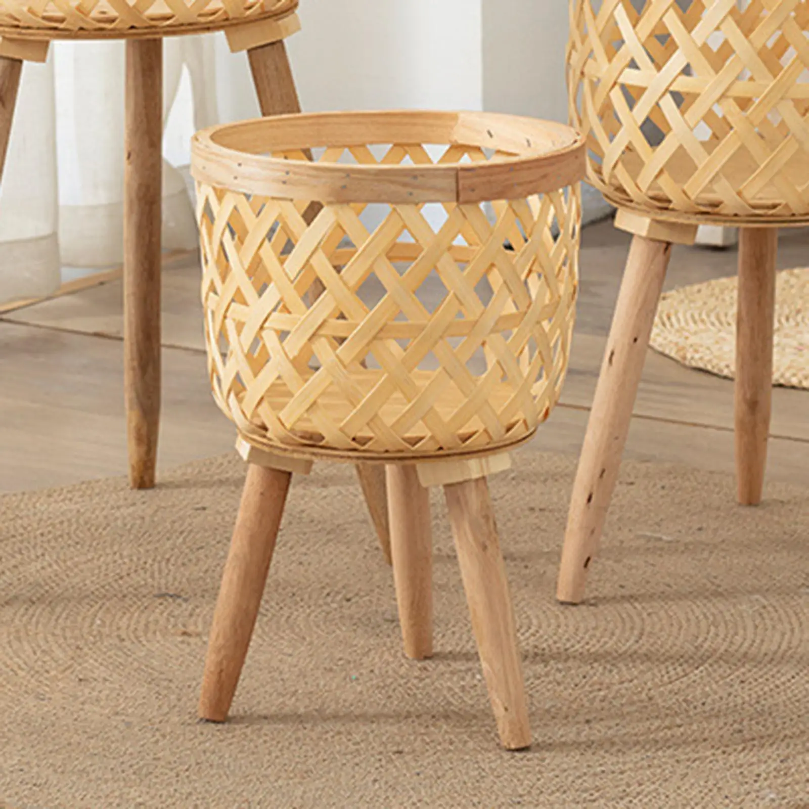 Ręcznie tkany kosz do przechowywania doniczek z drewna do sadzarek balkonowych na podwórku