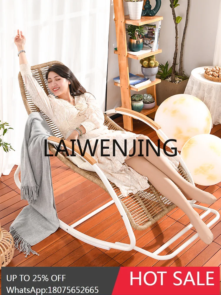 RWJ Outdoor Rocking Chair Balcony Lunch Break Leisure Chair Rattan Easy Chair Single Recliner
