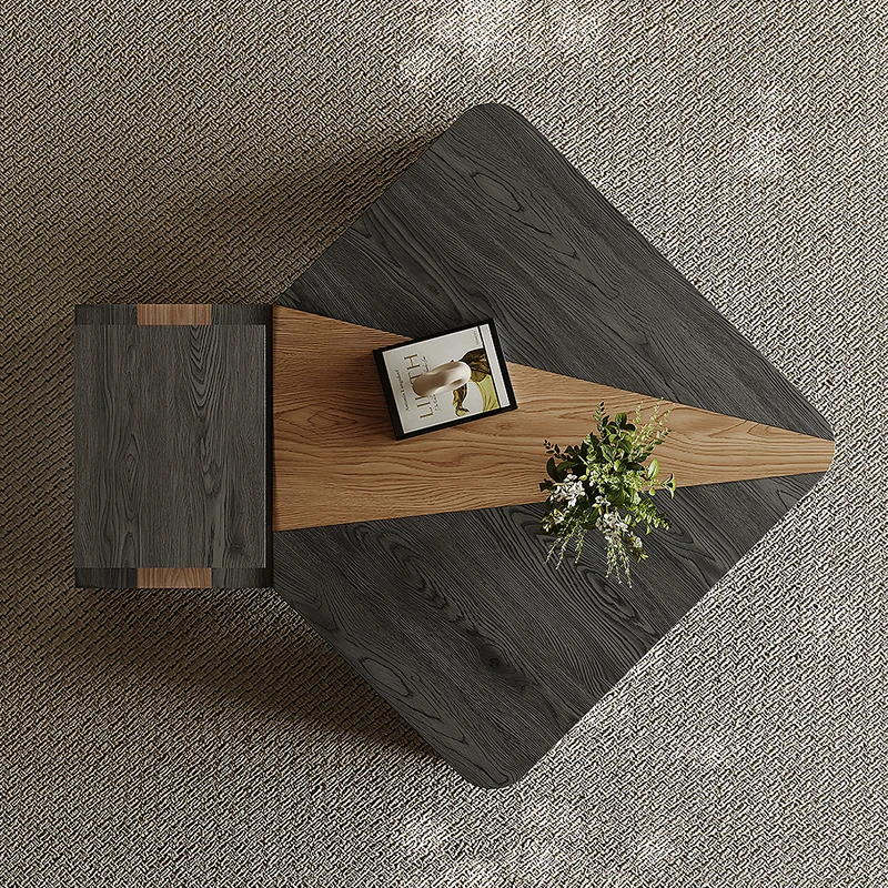 ak-Geometric Irregular Shape Wood Veneer Two-Tone Two-Level Storage Italian Postmodern Creative Designer Low Table Furniture%
