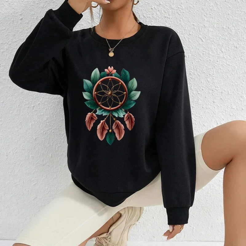 Gran oferta de sudaderas para mujer con estampado Retro, Tops informales con cuello redondo, jersey para deportes al aire libre y trotar, ropa de calle de manga larga para mujer