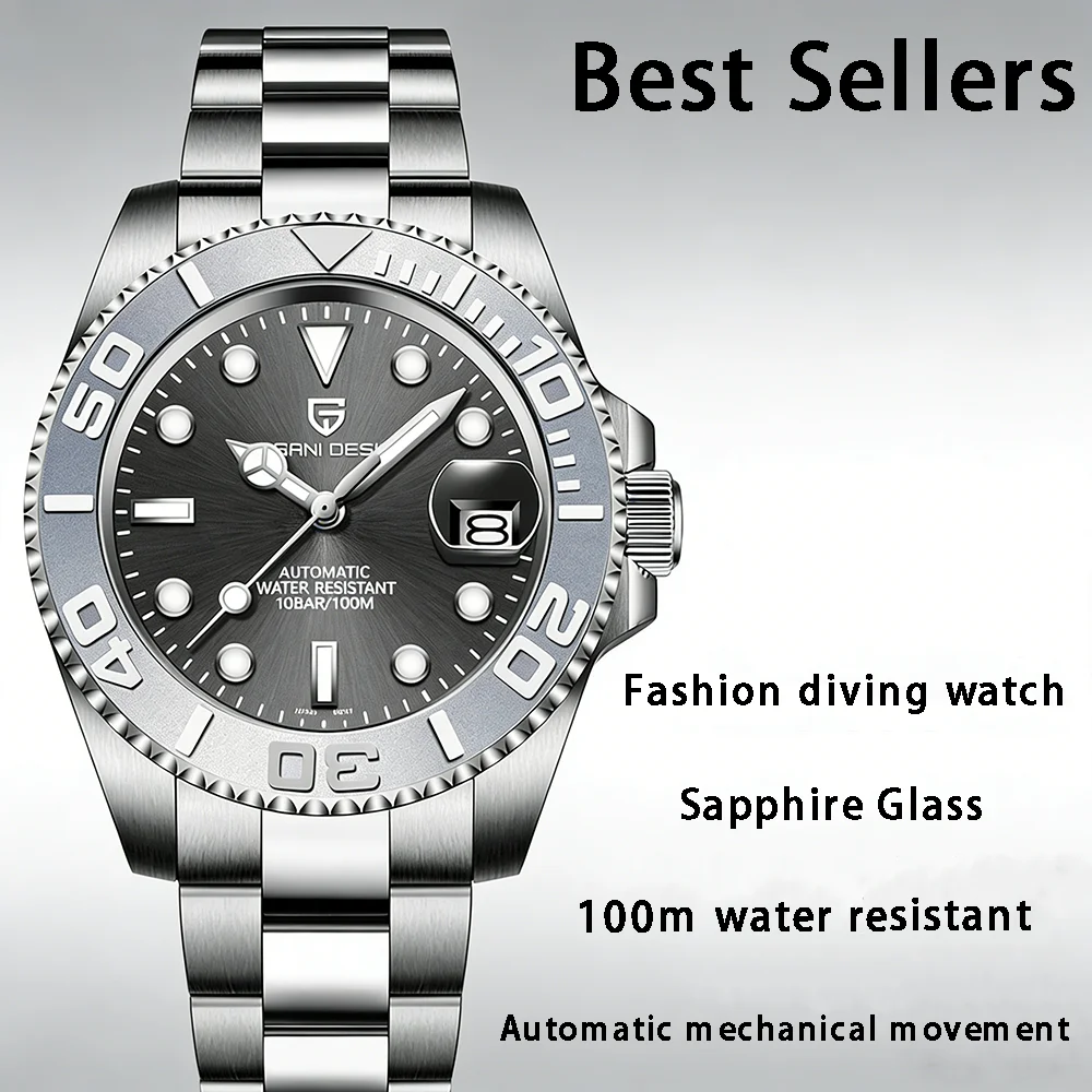 

Мужские спортивные механические автоматические часы PAGANI DESIGN класса люкс с сапфировым стеклом, из нержавеющей стали, водонепроницаемые до 100 м