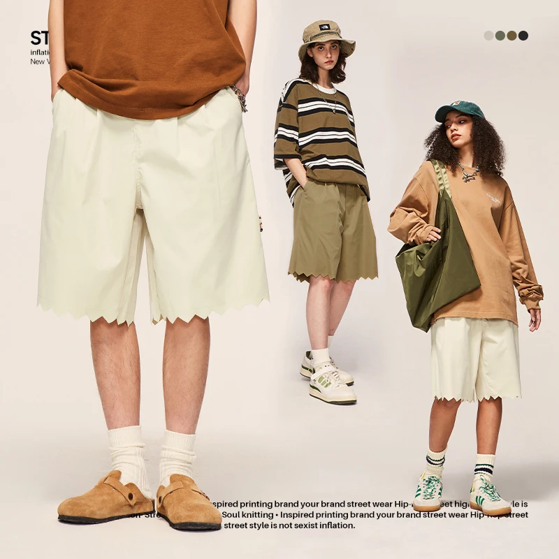 

ИНФЛЯЦИЯ Шорты-карго унисекс в японском стиле с зубчатым краем Harajuku Прямые шорты размера плюс