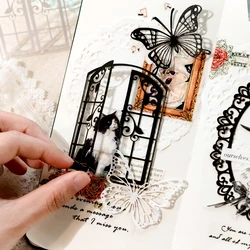 Journamm 20pcs/pack Hollow Out Craft Paper Aesth Floral Window Collage Junk Journal DIY Scrapbooking Black White Materials Paper