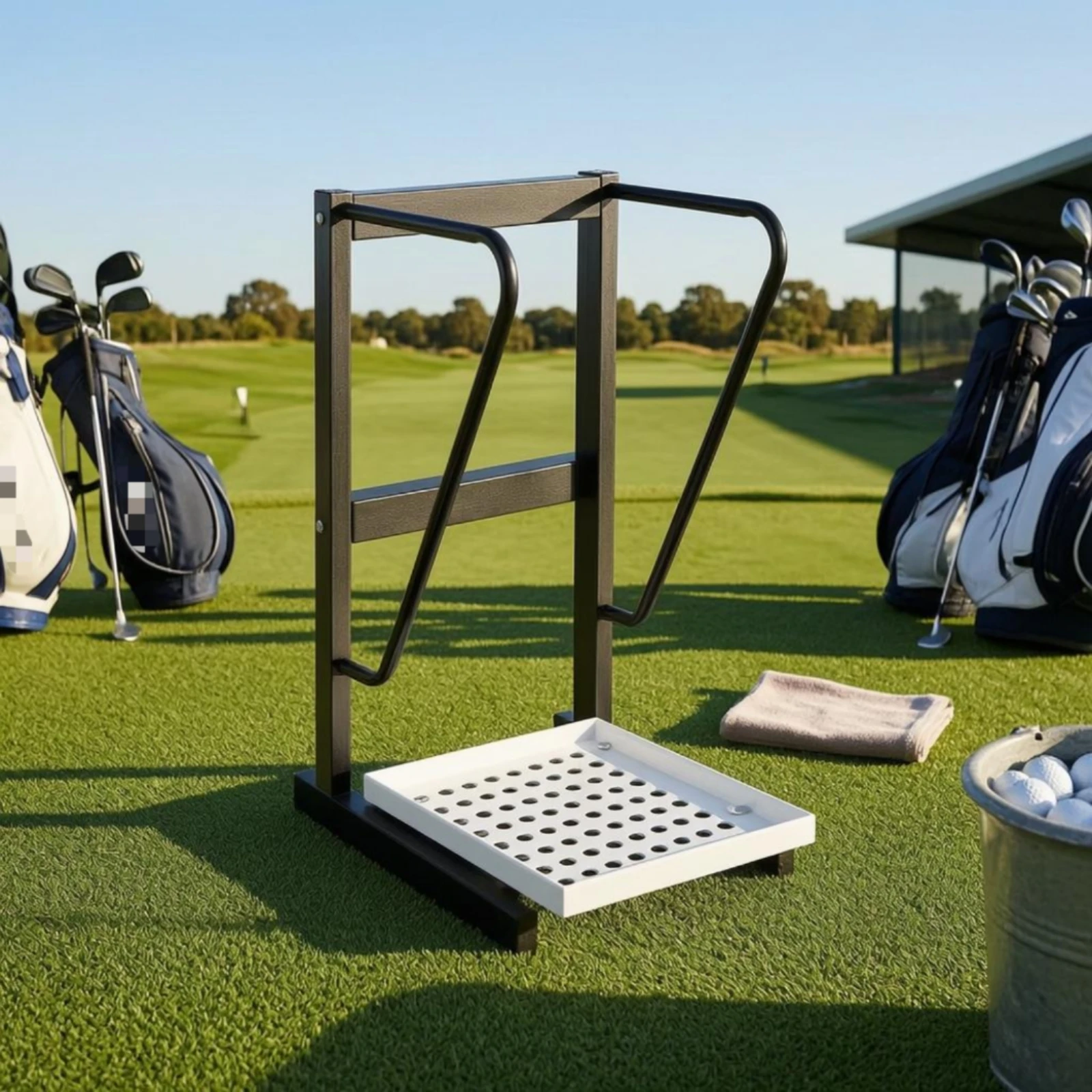 support-de-sac-de-golf-en-acier-noir-perfore-avec-trous-de-drainage-robuste-pour-usage-domestique